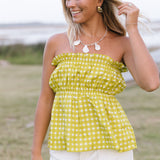Natalie Strapless Top - Lime Green gingham