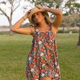 Margret Mini Tie Dress - Navy/Red Floral