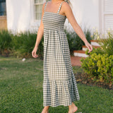 Ollie Smocked  Midi Dress- Dark Green Gingham