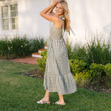 Ollie Smocked  Midi Dress- Dark Green Gingham