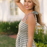 Ollie Smocked  Midi Dress- Dark Green Gingham