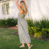 Ollie Smocked  Midi Dress- Dark Green Gingham