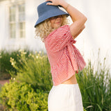 Lydia Peter Pan Collar Blouse - Red/White Striped (PREORDER)