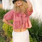Lydia Peter Pan Collar Blouse - Red/White Striped (PREORDER)