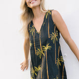 Piper V Neck Mini Dress - Black/Palm