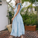 Emory Ruffle Sleeve Maxi Dress - Lt Blue