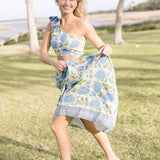 Valorie One Shoulder Maxi Skirt Set - White/Blue/Green Floral (PREORDER)