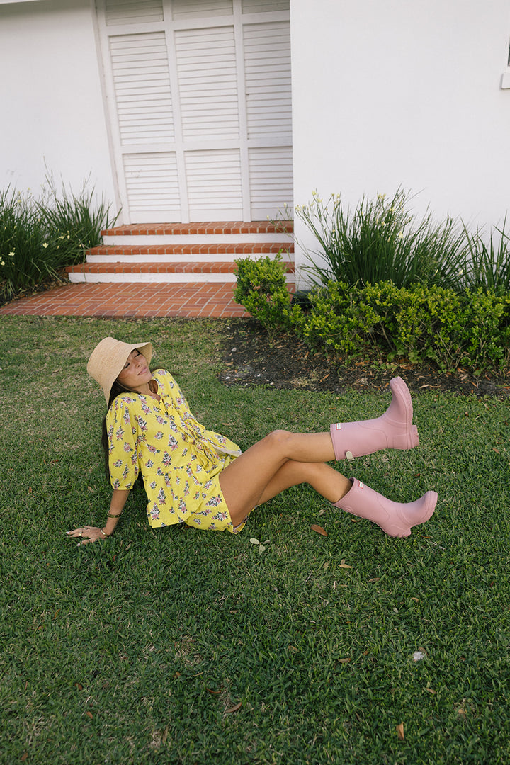 Leah Tie Front and Shorts Set - Yellow/Pink (PREORDER)