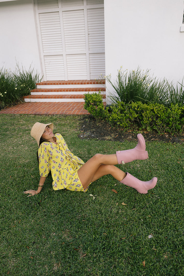 Leah Tie Front and Shorts Set - Yellow/Pink (PREORDER)