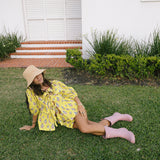 Leah Tie Front and Shorts Set - Yellow/Pink