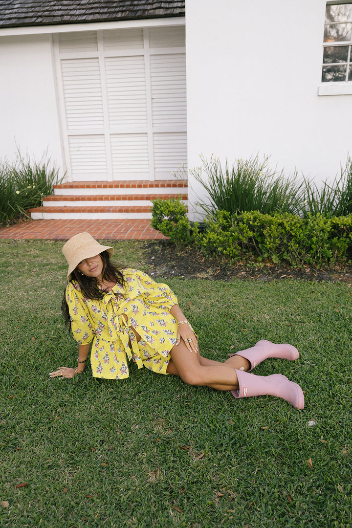Leah Tie Front and Shorts Set - Yellow/Pink (PREORDER)