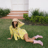 Leah Tie Front and Shorts Set - Yellow/Pink