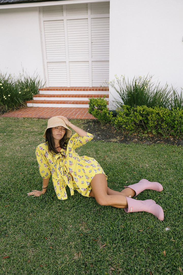 Leah Tie Front and Shorts Set - Yellow/Pink (PREORDER)