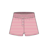 Fancy Striped Button Shorts - Hibiscus/Cream