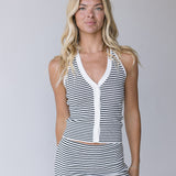 Addie Striped Halter Top - Off White/Black