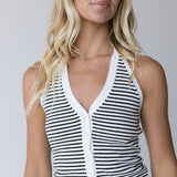 Addie Striped Halter Top - Off White/Black