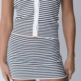 Addie Striped Halter Top - Off White/Black