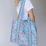 Mallory Floral Quilted Tote Bag - Aqua