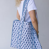 Taylor Floral Quilted Tote Bag - White/Blue
