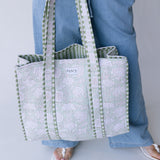 Amelia Floral Quilted Tote Bag - Sage Green