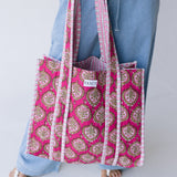 Kelly Floral Quilted Tote Bag - Fuchsia/Green