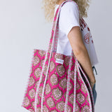 Kelly Floral Quilted Tote Bag - Fuchsia/Green