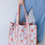 Livvy Floral Quilted Tote Bag - Orange