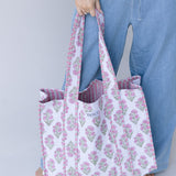 Mallory Floral Quilted Tote Bag - White/Light Pink