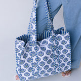 Abbi Floral Quilted Tote Bag - White/Blue/Green