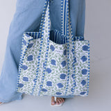 Collins Floral Quilted Tote Bag - Blue/Green