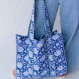 Kelsie Floral Quilted Tote Bag - Royal Blue