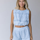 Ashleigh Eyelet Top - Lt Blue