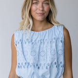 Ashleigh Eyelet Top - Lt Blue