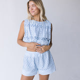 Natalie Eyelet Shorts - Lt Blue