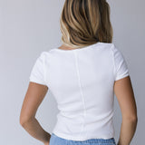 Hana Knit Button Down Top - White