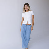 Hana Knit Button Down Top - White