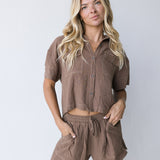Paige Linen Short Set-Brown