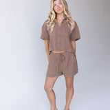 Paige Linen Short Set-Brown