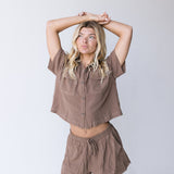 Paige Linen Short Set-Brown