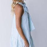 Ava Bow Sleeveless Mini Dress - Lt Sage Striped