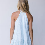 Ava Bow Sleeveless Mini Dress - Lt Sage Striped