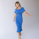 Anna Off Shoulder Sweater Midi Dress- Blue