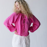 Zoey Tie Front Long Sleeve Top - Hot Pink