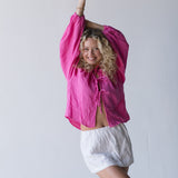 Zoey Tie Front Long Sleeve Top - Hot Pink
