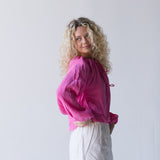 Zoey Tie Front Long Sleeve Top - Hot Pink