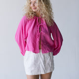 Zoey Tie Front Long Sleeve Top - Hot Pink