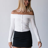 Malory Ruched Long Sleeve Top - Off White
