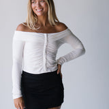 Malory Ruched Long Sleeve Top - Off White