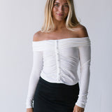 Malory Ruched Long Sleeve Top - Off White