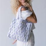 Maicie Floral Mini Quilted Tote Bag - White/Blue
